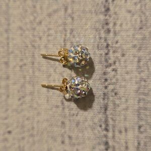 14kt Yellow Gold Stud Earrings w/ AB Crystals by Swarovski NEW